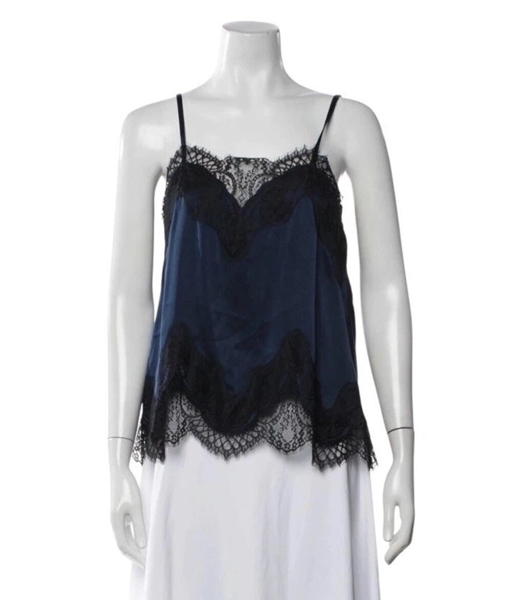 Alice + Olivia Navy Blue Silk Lace Trim Camisole Tank Top Size Small